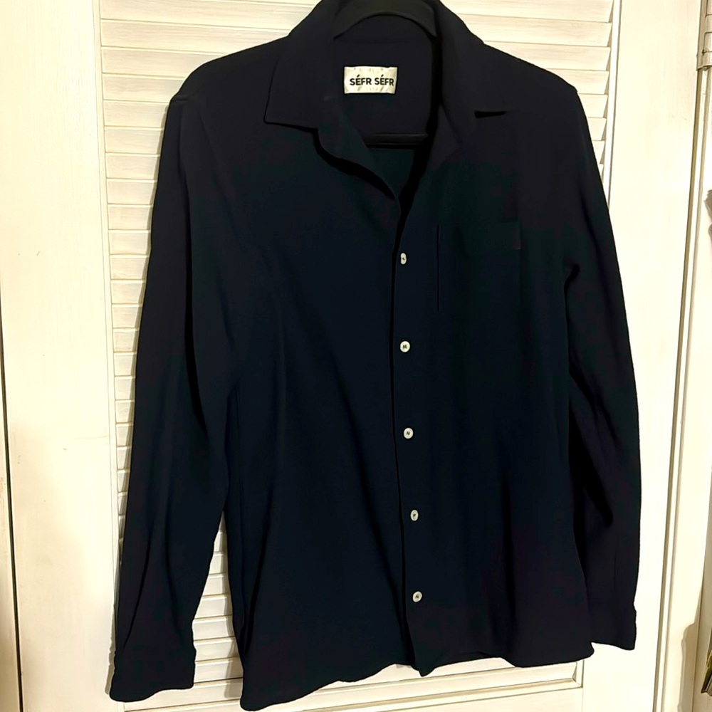 Séfr black button down shirt. Beautiful fabric that is virgin wool and v…